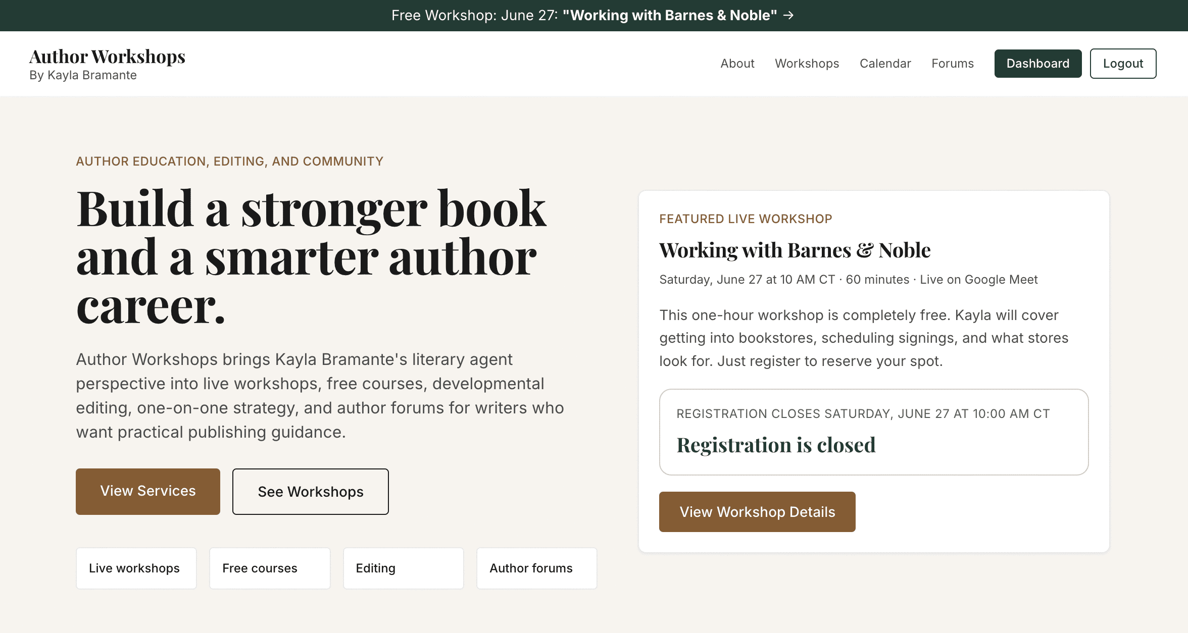 Author Workshops screenshot