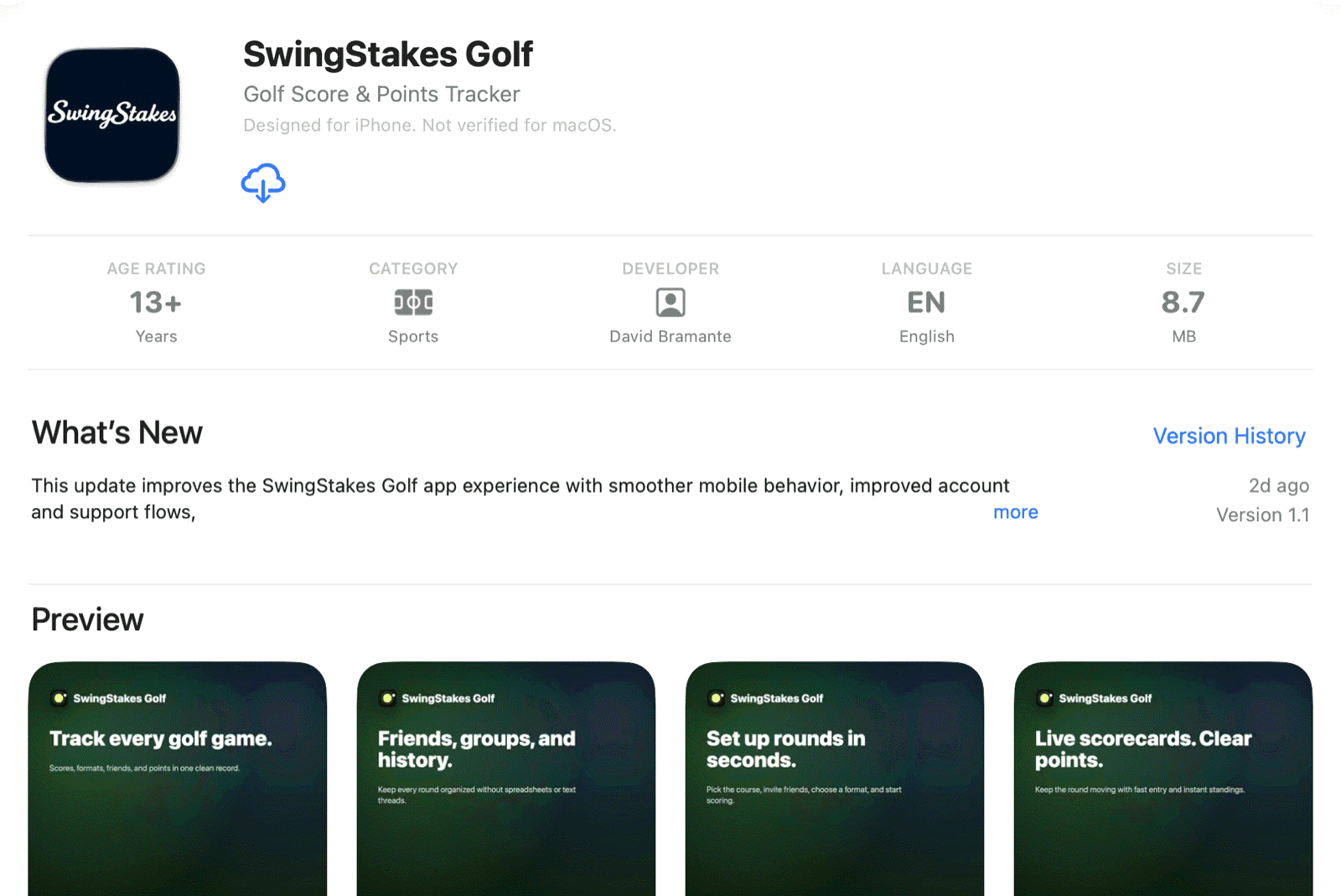 SwingStakes Golf live in the Apple App Store