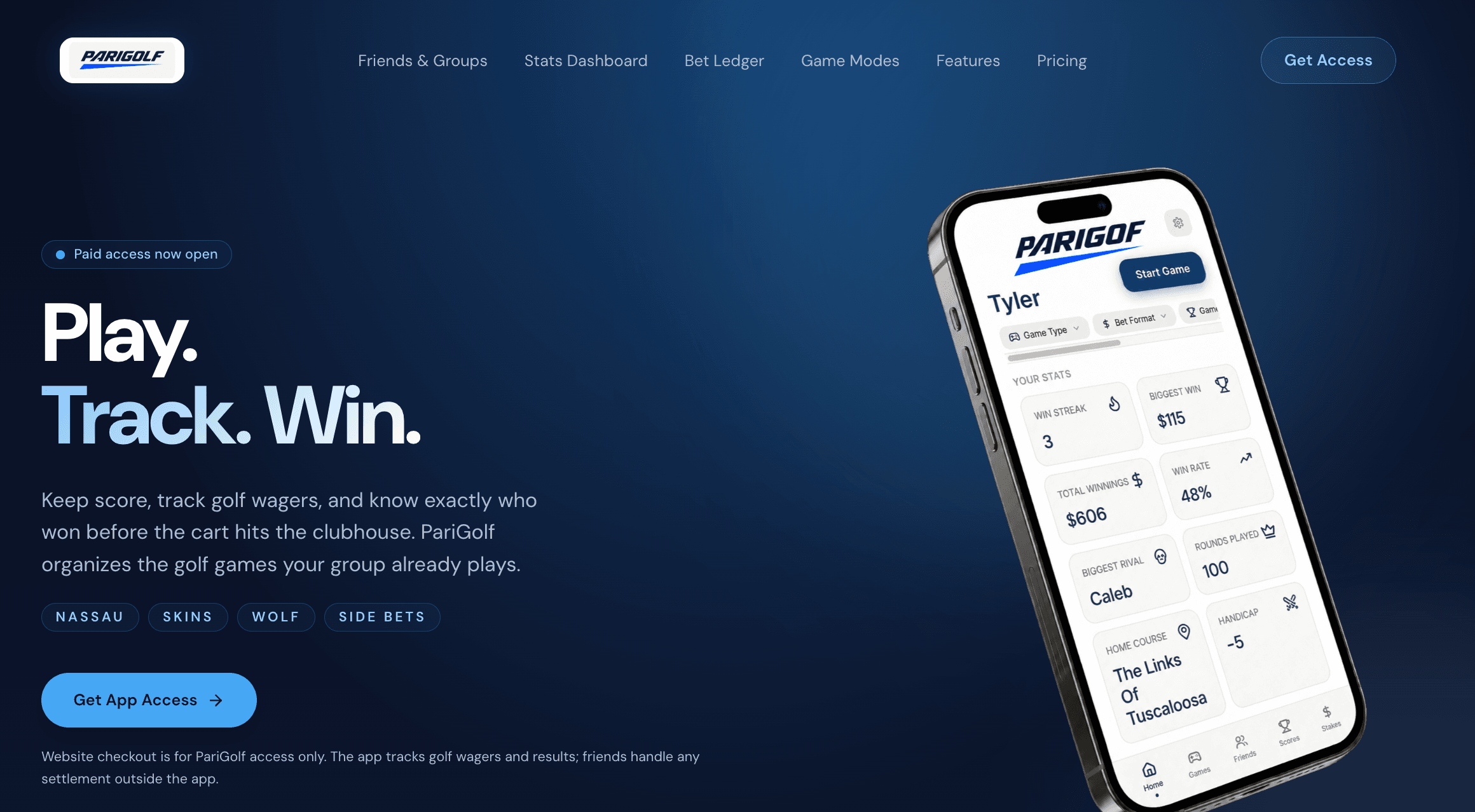Parigolf homepage screenshot